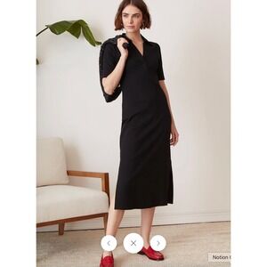 NWT Grey State Reina Dress Deep Black Ribbed Knit Collared Midi XL Old Money